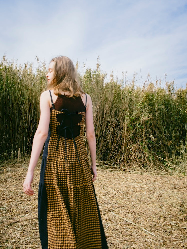 Bi-color Paneled Check Dress｜バイカラー切り替えチェック柄