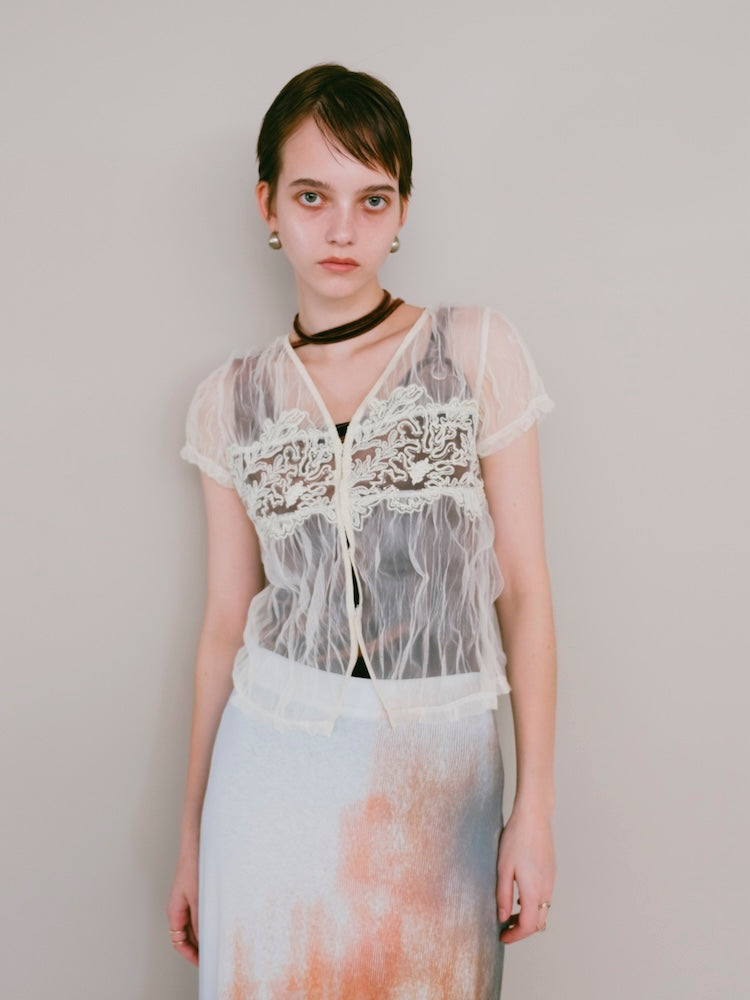【7月25日(土) 12:00販売開始】Panel Lace Tulle Top