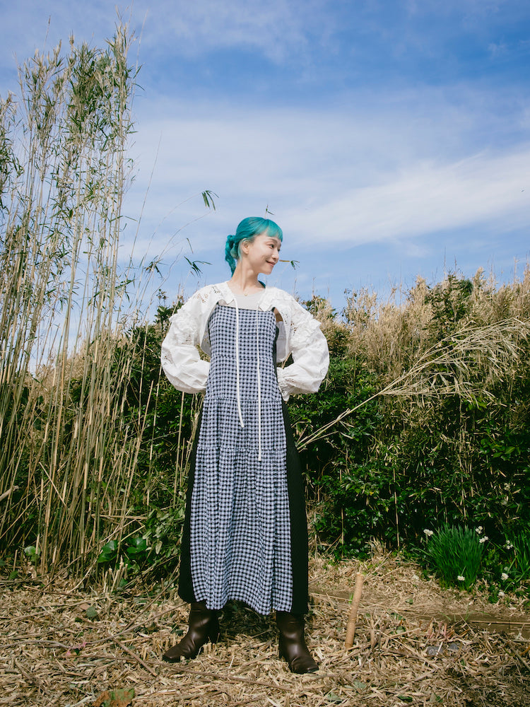 Bi-color Paneled Check Dress｜バイカラー切り替えチェック柄