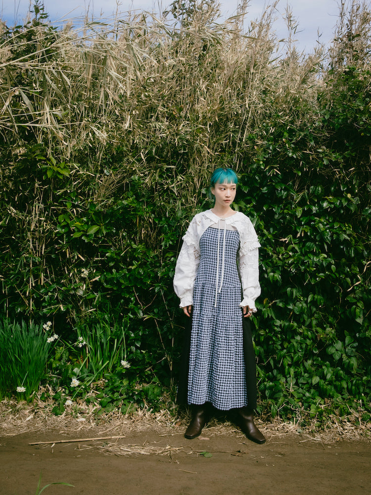 Bi-color Paneled Check Dress｜バイカラー切り替えチェック柄
