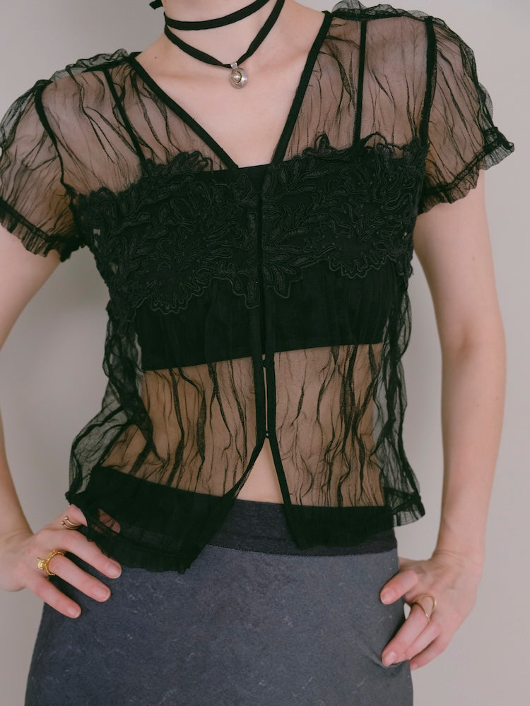 【7月25日(土) 12:00販売開始】Panel Lace Tulle Top