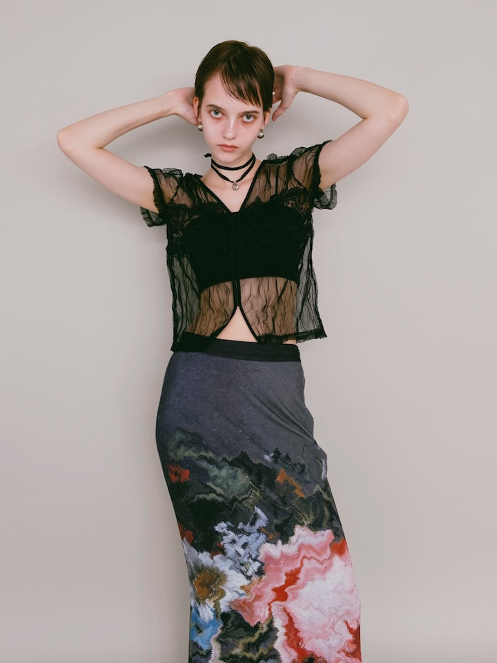 【7月25日(土) 12:00販売開始】Panel Lace Tulle Top