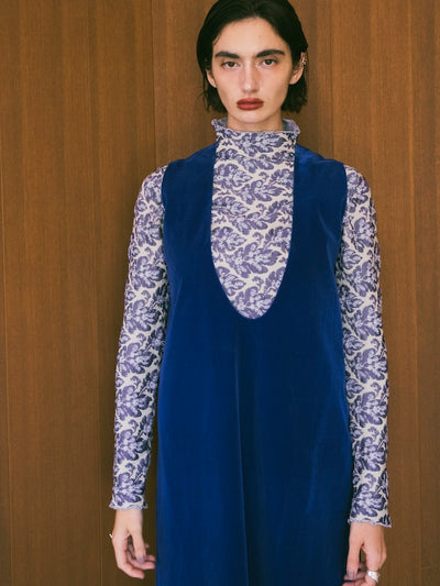 Velvet Uneck Dress / Blue