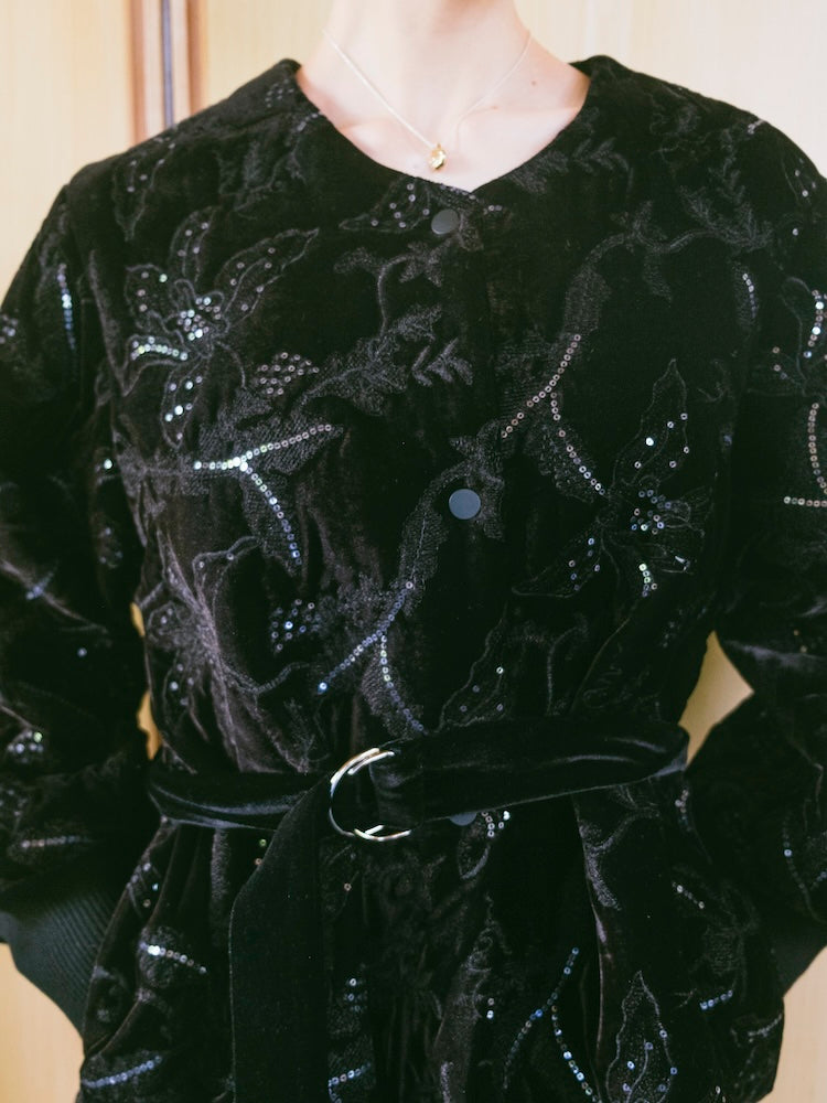 Velour Embroidery Quilting Coat – MARTE