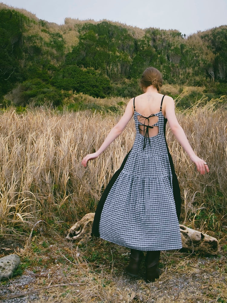 Bi-color Paneled Check Dress｜バイカラー切り替えチェック柄