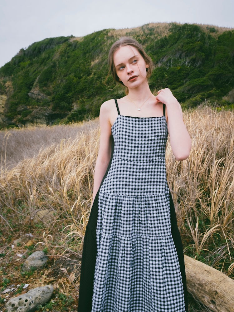 Bi-color Paneled Check Dress｜バイカラー切り替えチェック柄