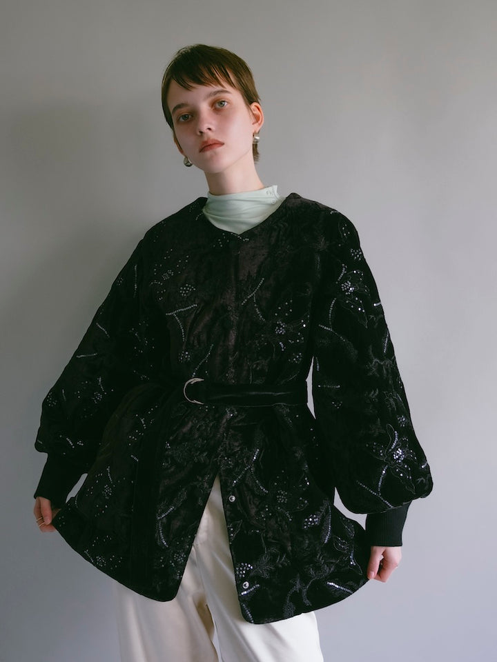 【10月7日(水) 12:00予約販売開始】Velour Embroidery Quilting Coat