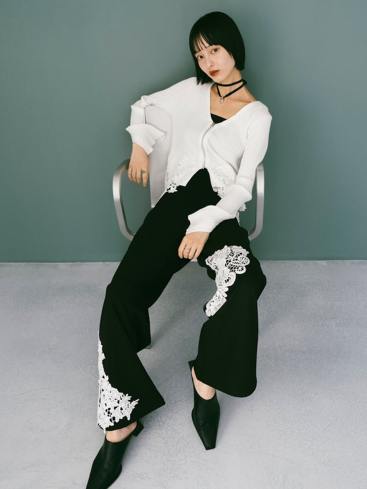 Lace Hem Zip Cardigan｜裾レースデザインジップカーディガン – MARTE