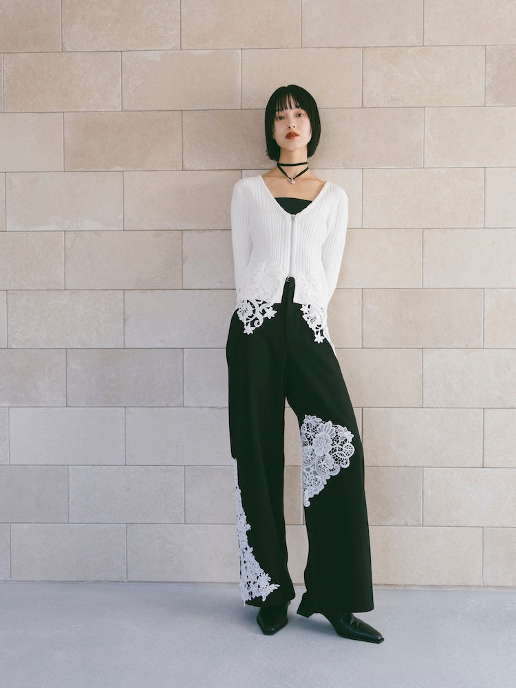 Lace Hem Zip Cardigan｜裾レースデザインジップカーディガン – MARTE
