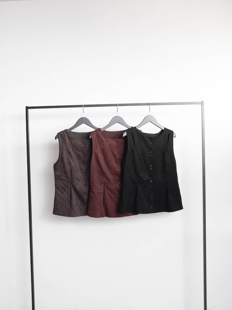 Faux Suede Slit Vest