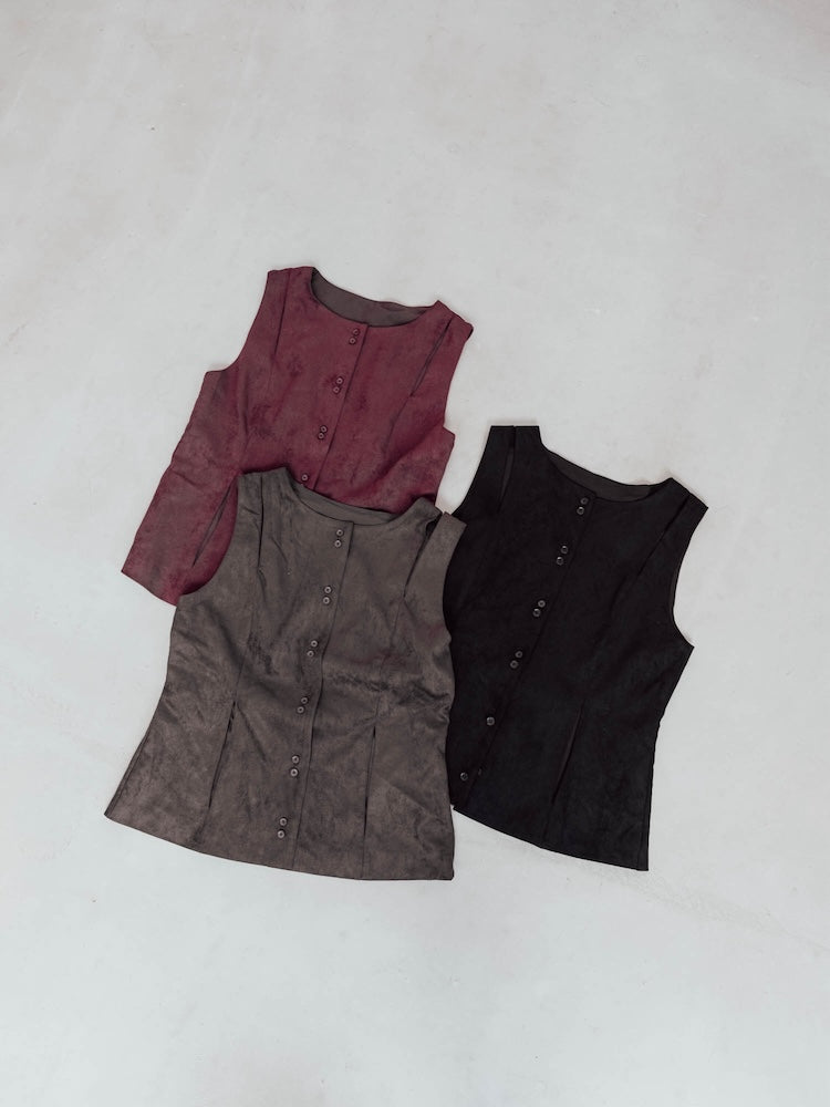 Faux Suede Slit Vest