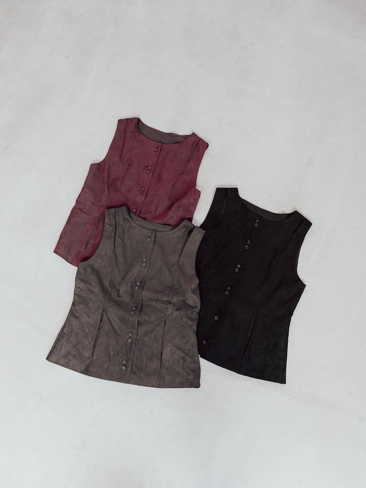 Faux Suede Slit Vest
