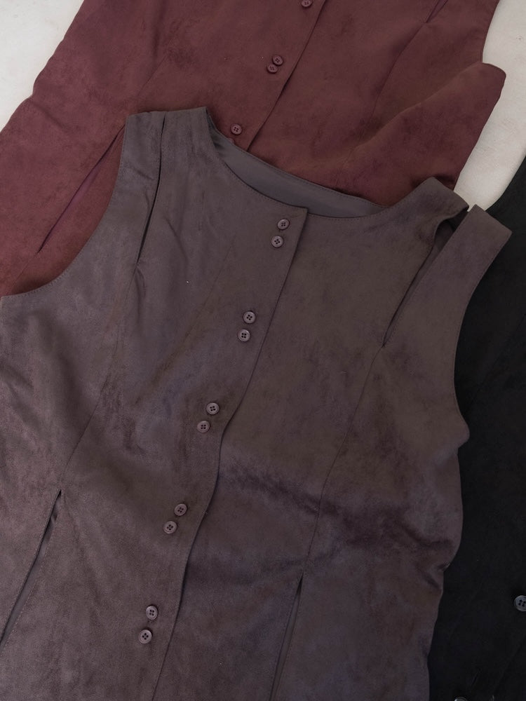 Faux Suede Slit Vest