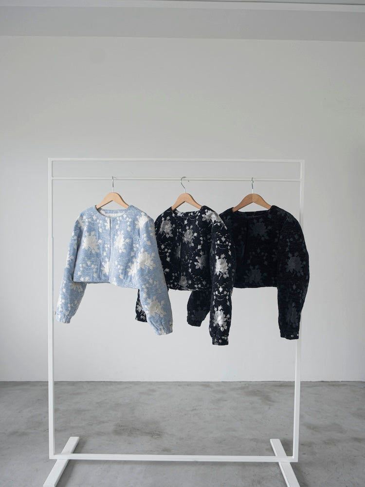 Jacquard Collarless Jacket|ショート丈ジャガードジャケット Jacquard Collarless Jacket|ショート丈ジャガードジャケット