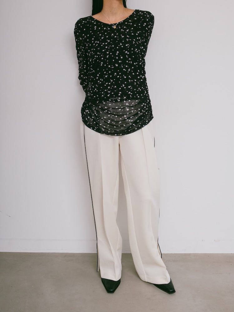 Side Gather Stretch Sheer Top
