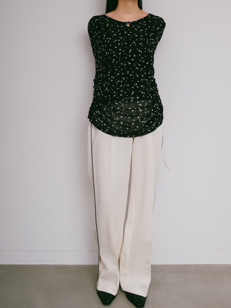 Side Gather Stretch Sheer Top