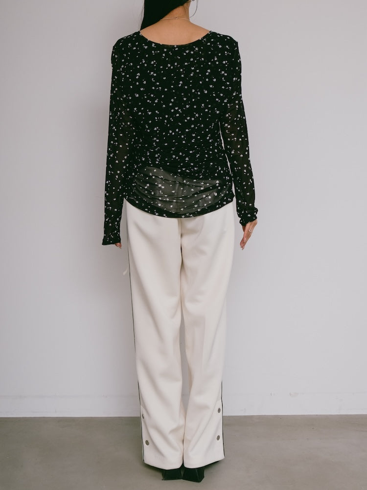 Side Gather Stretch Sheer Top