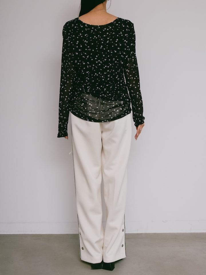 Side Gather Stretch Sheer Top