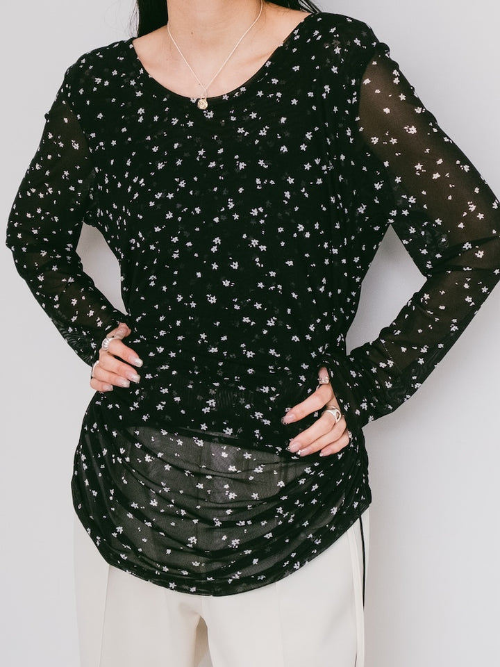 Side Gather Stretch Sheer Top