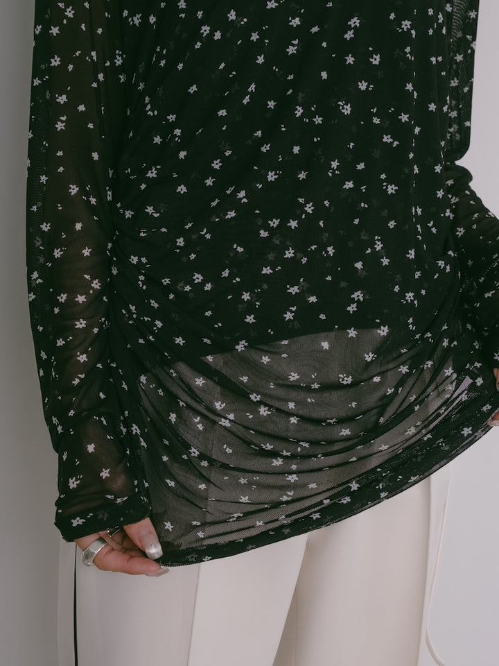 Side Gather Stretch Sheer Top