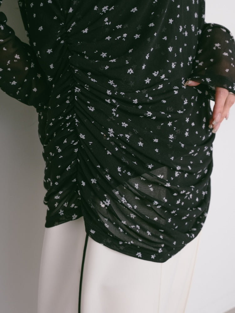Side Gather Stretch Sheer Top