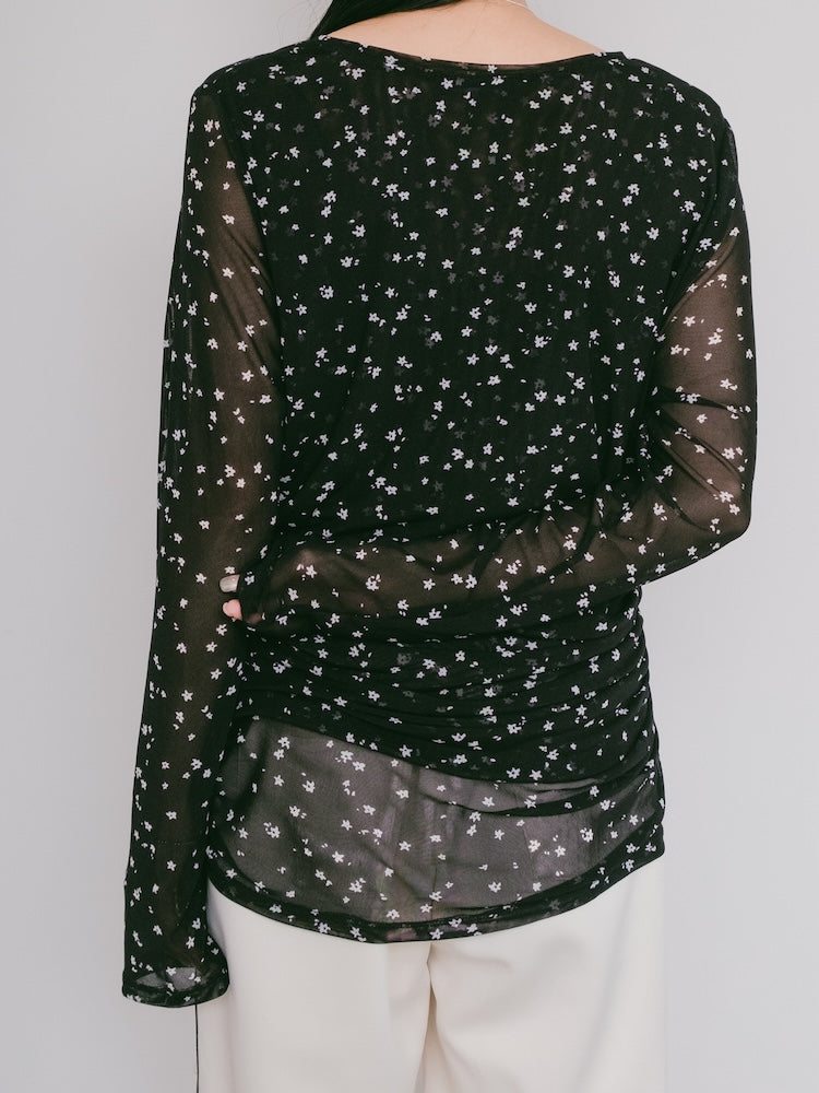 Side Gather Stretch Sheer Top