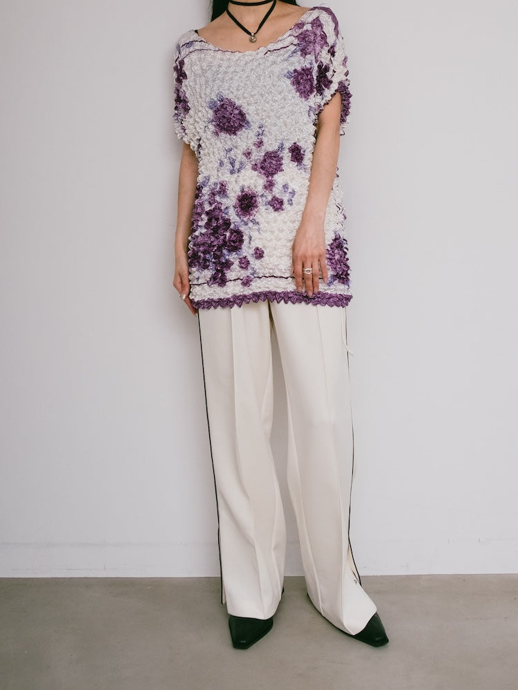 90s Popcorn Top / Purple Flower