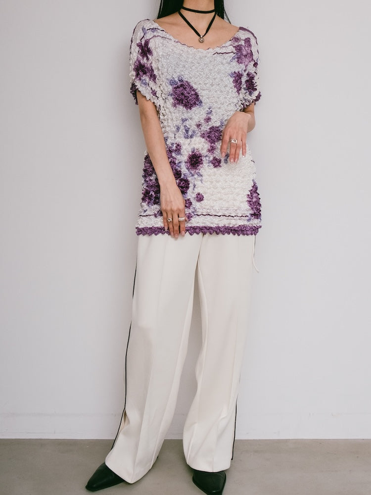 90s Popcorn Top / Purple Flower