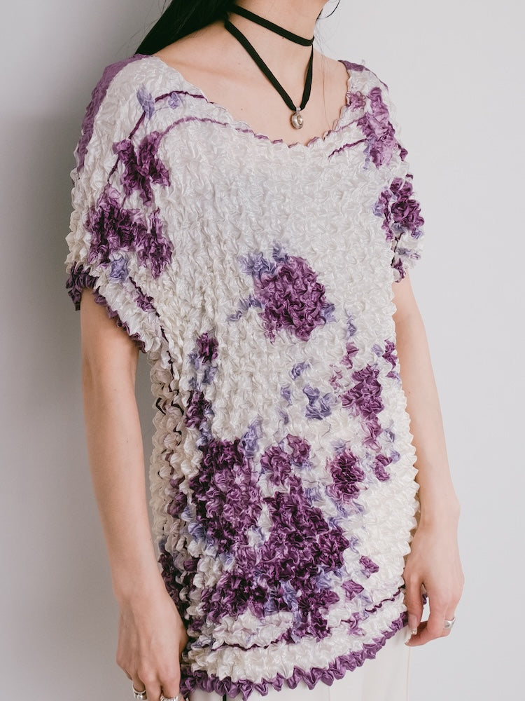 90s Popcorn Top / Purple Flower