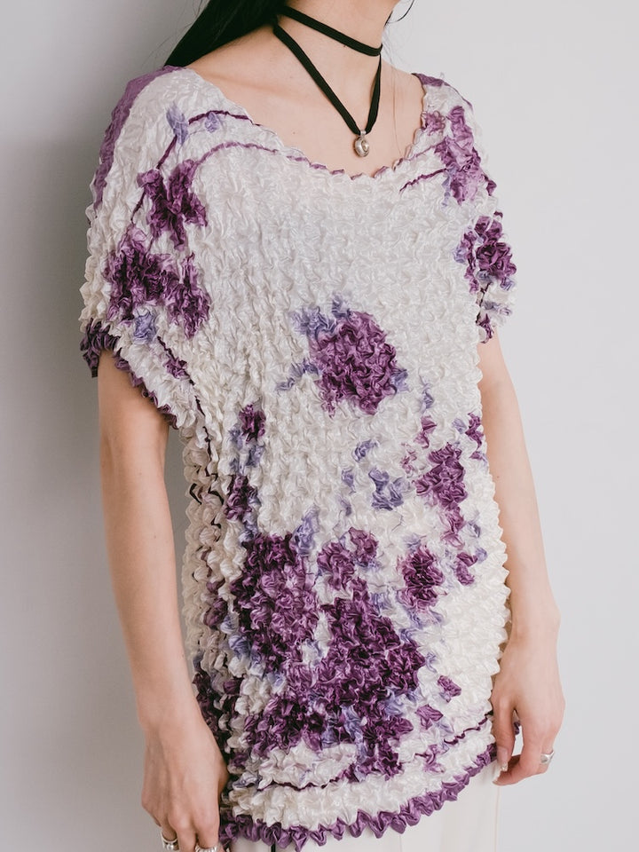 90s Popcorn Top / Purple Flower