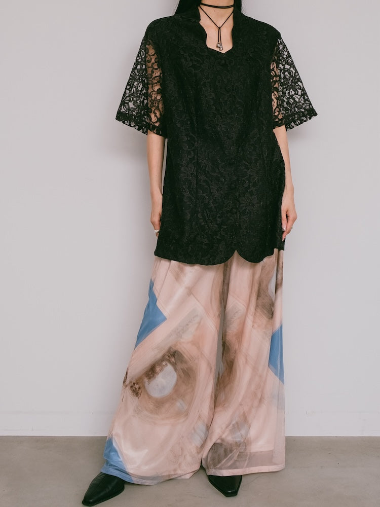 Black Lace Flower Shirt