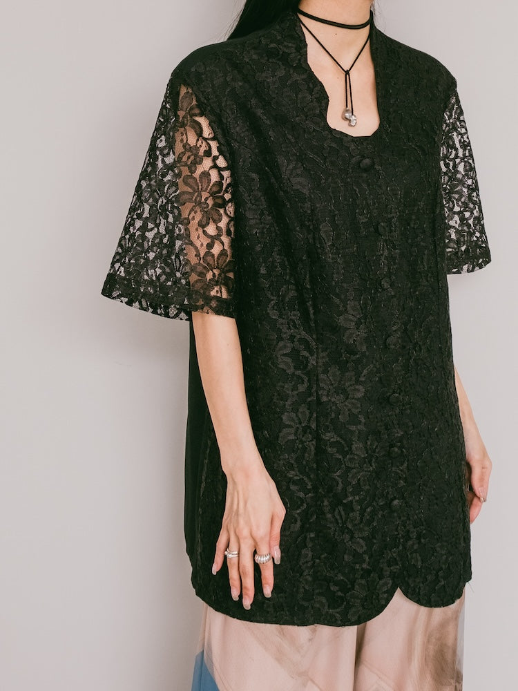 Black Lace Flower Shirt