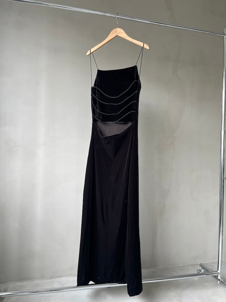 Back Open Velour Long Dress