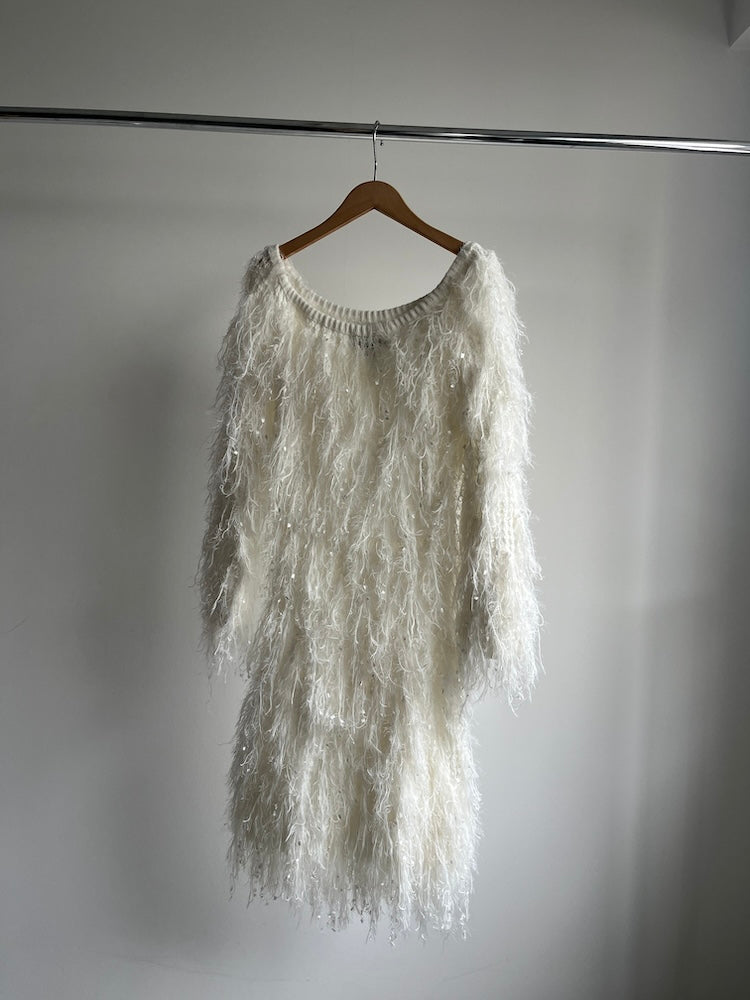 White Shaggy Knit Tunic