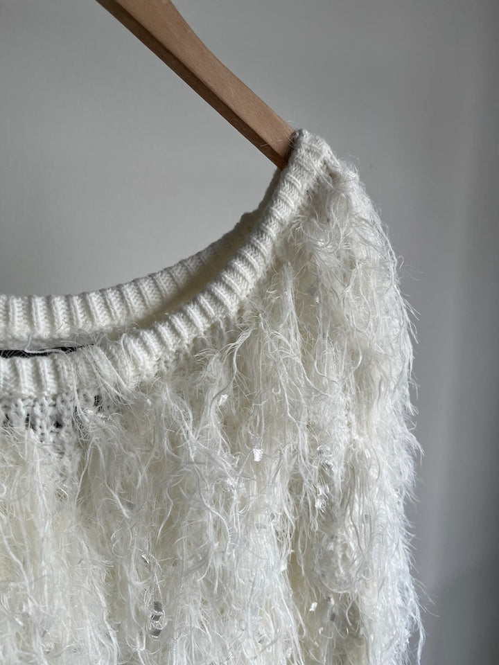 White Shaggy Knit Tunic