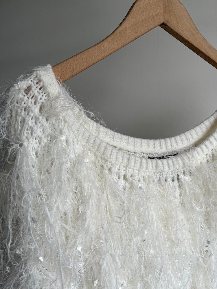 White Shaggy Knit Tunic