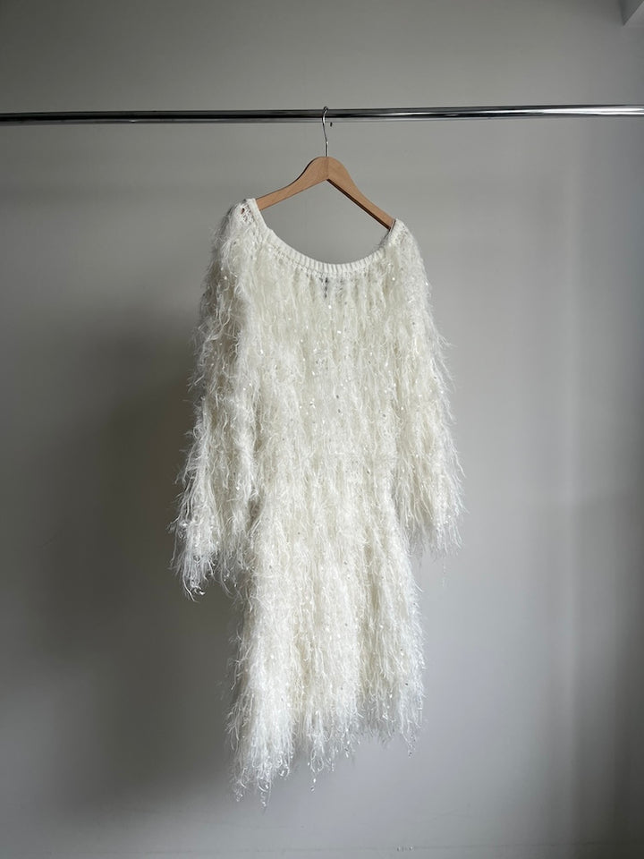 White Shaggy Knit Tunic