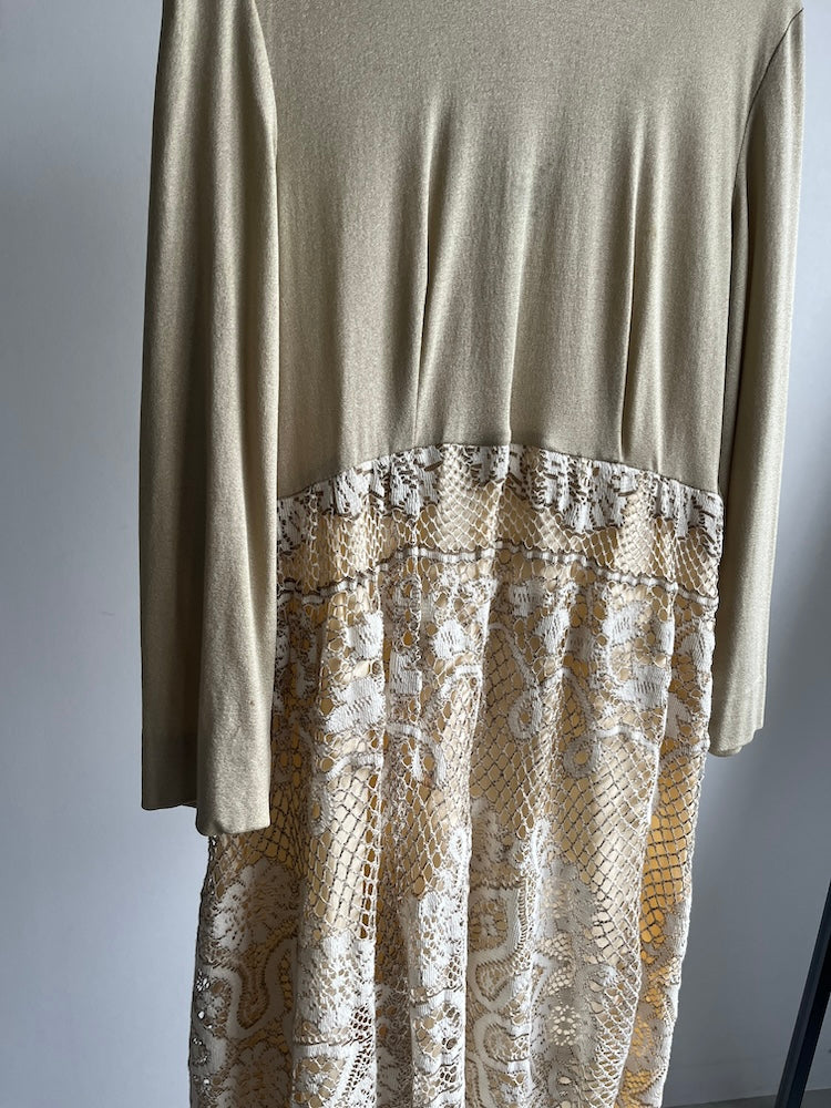 70s Lace Docking Beige Dress