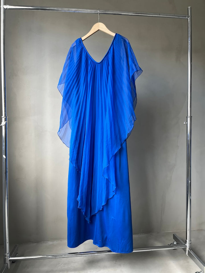 70s Pleats Sheer Blue Dress