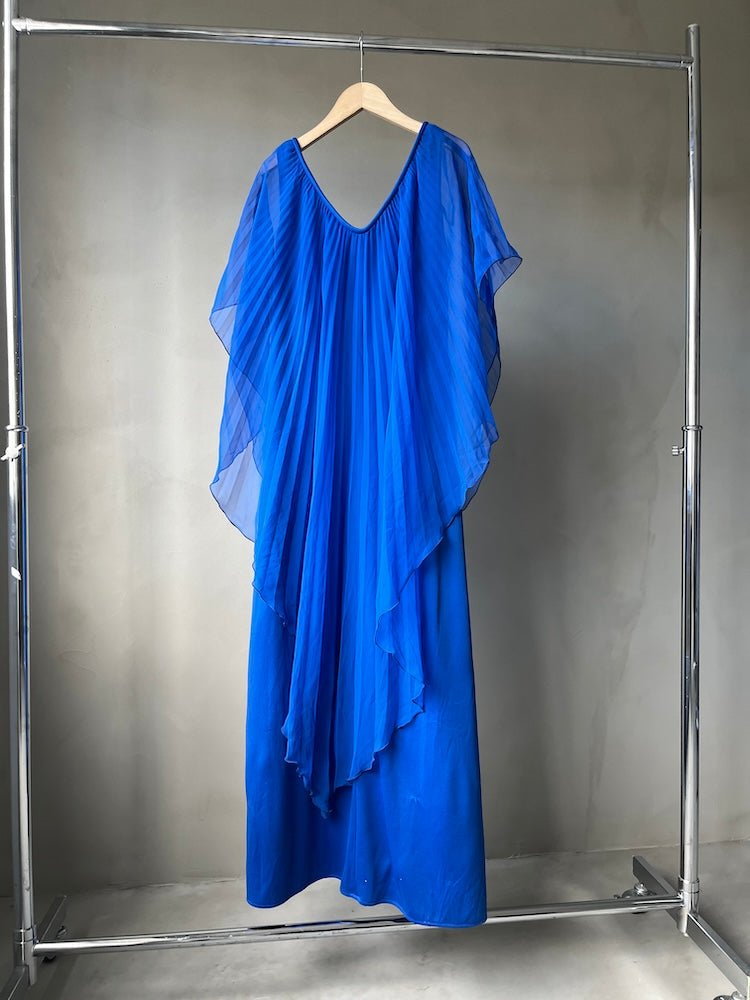 70s Pleats Sheer Blue Dress