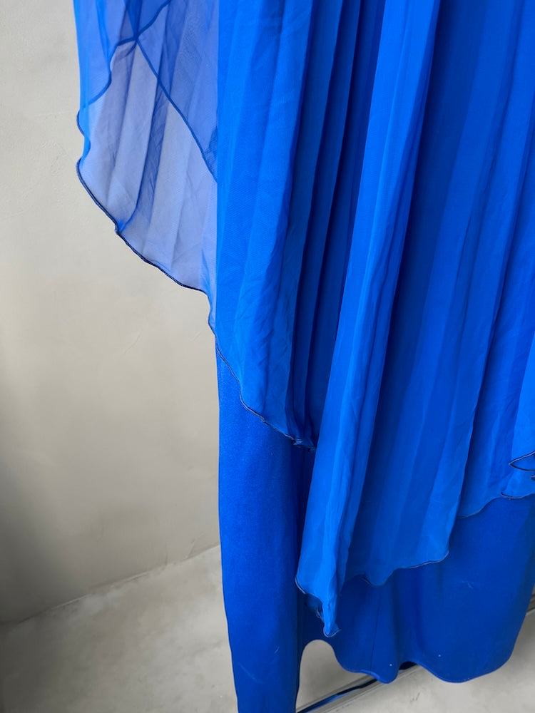 70s Pleats Sheer Blue Dress