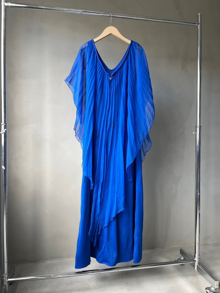 70s Pleats Sheer Blue Dress