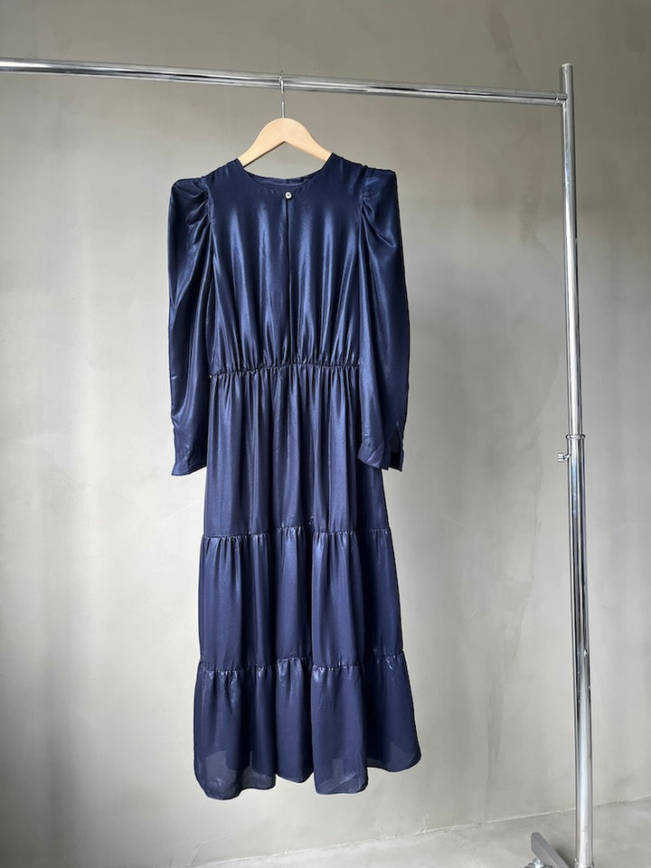 Navy Metallic Sheer Dress