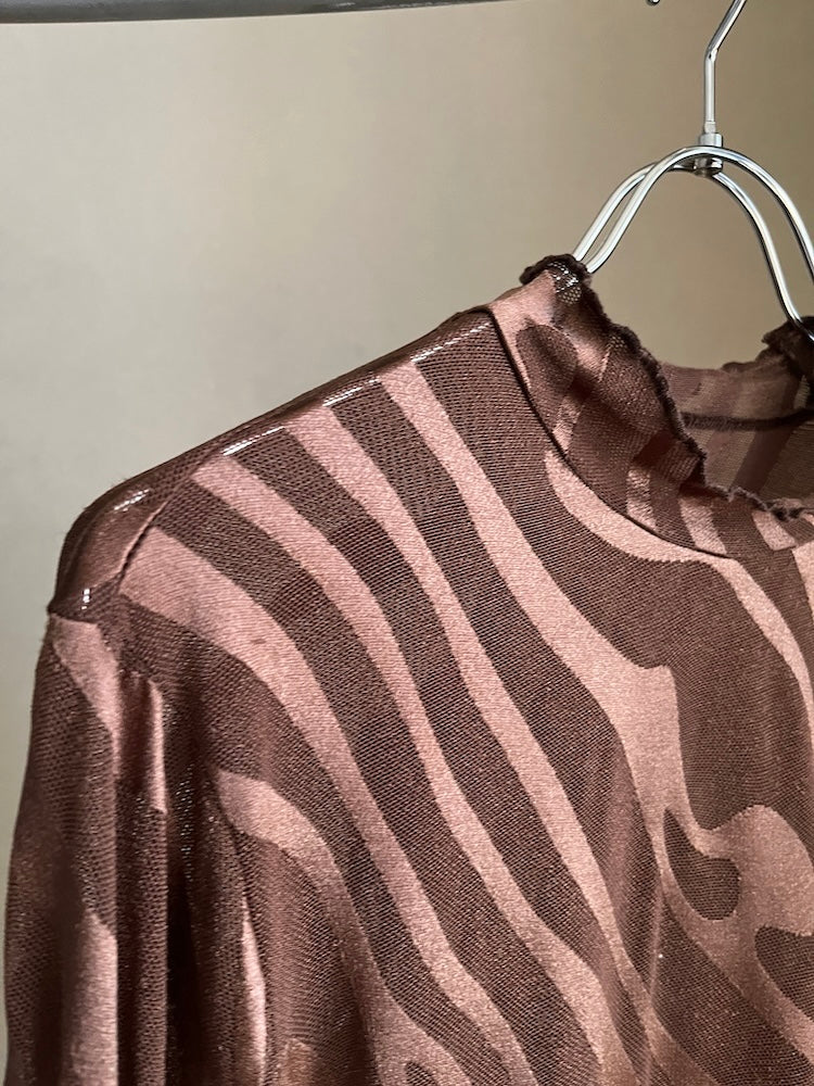 Brown Wave Mesh Top