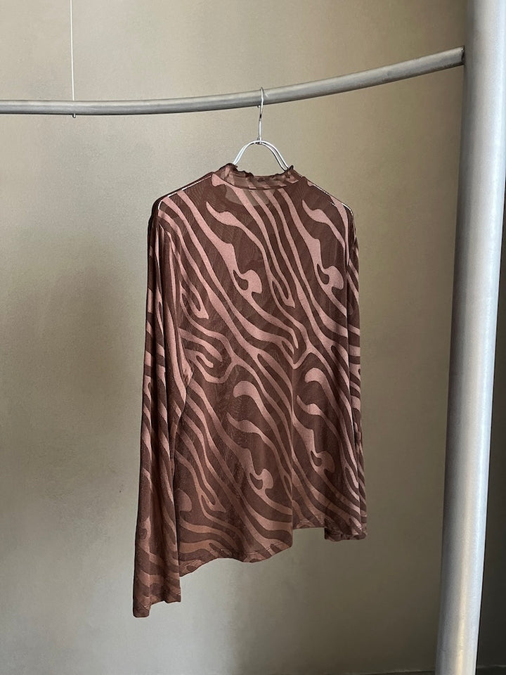 Brown Wave Mesh Top