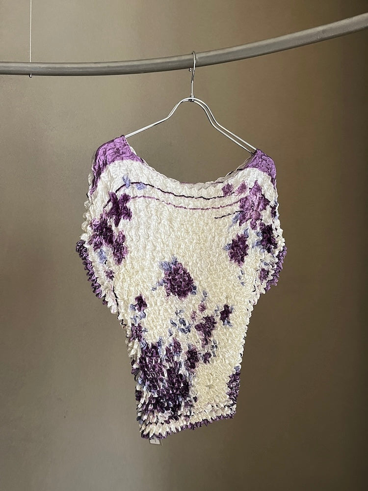 90s Popcorn Top / Purple Flower