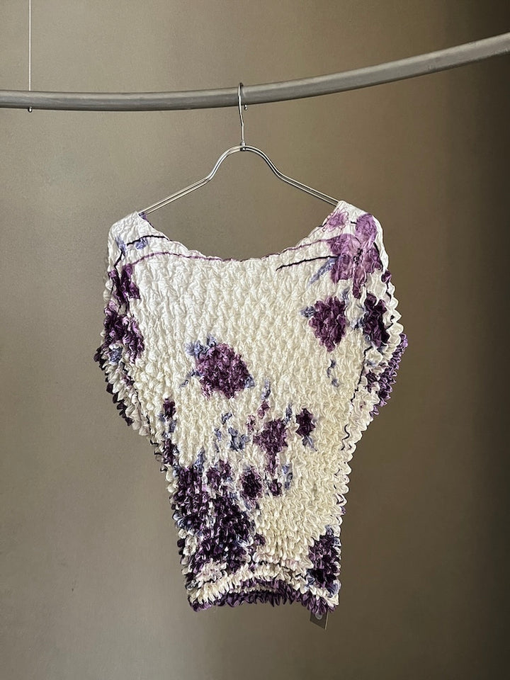 90s Popcorn Top / Purple Flower