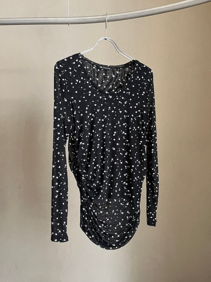 Side Gather Stretch Sheer Top