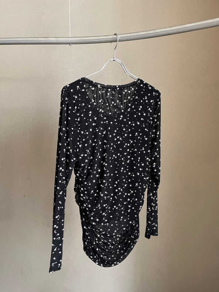 Side Gather Stretch Sheer Top