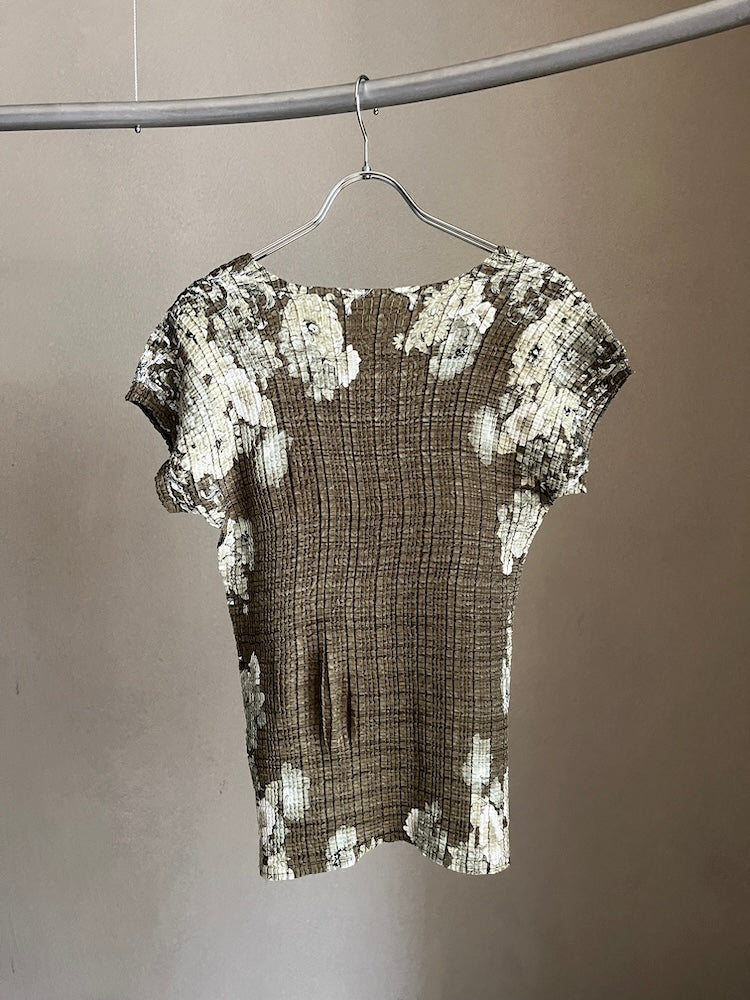 90s Khaki Pleats Flower Top